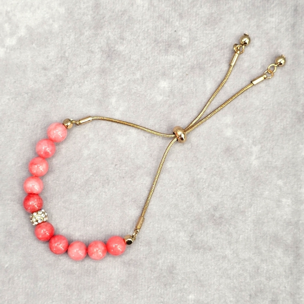 Pink Gold Rhinestone Chain Bead Bracelet Fashion Jewelry NWT JB2-28‎